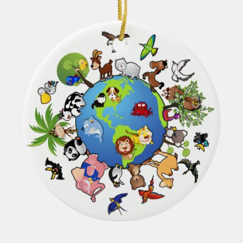 Peaceful Animal Kingdom _ Animals Around the World Ceramic Ornament