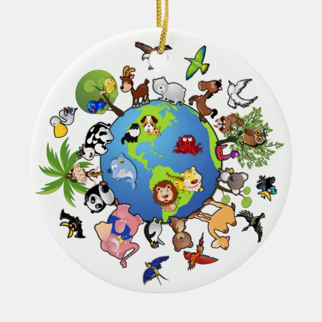 Peaceful Animal Kingdom - Animals Around the World Ceramic Ornament (Front)