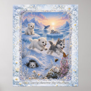 Peaceful Arctic Baby Animals Watercolor Nursery Poster