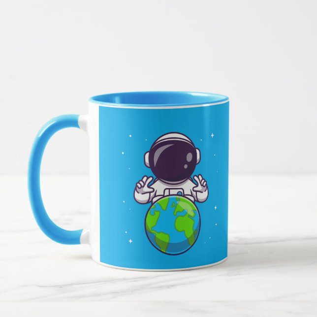 Peaceful Astronaut Holding Planet Earth Mug (Left)