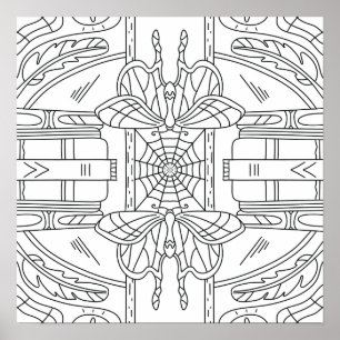 Peaceful Autumn: Moth in the Library Coloring Poster