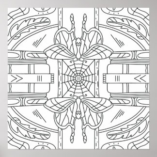 Peaceful Autumn: Moth in the Library Coloring Poster