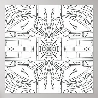 Peaceful Autumn: Moth in the Library Coloring Poster