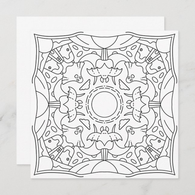 Peaceful Autumn: Spooky Night Coloring Card (Front/Back)