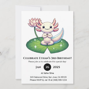 Peaceful Axolotl on Lotus Leaf Birthday Invitation