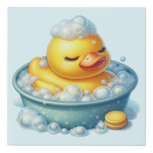 Peaceful Bath Time Duck Faux Canvas Print