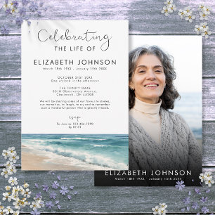 Peaceful Beach Ocean Celebration of Life Photo Invitation
