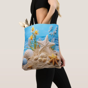 PEACEFUL BEACH SCENE WITH SEASHELLS TOTE BAG