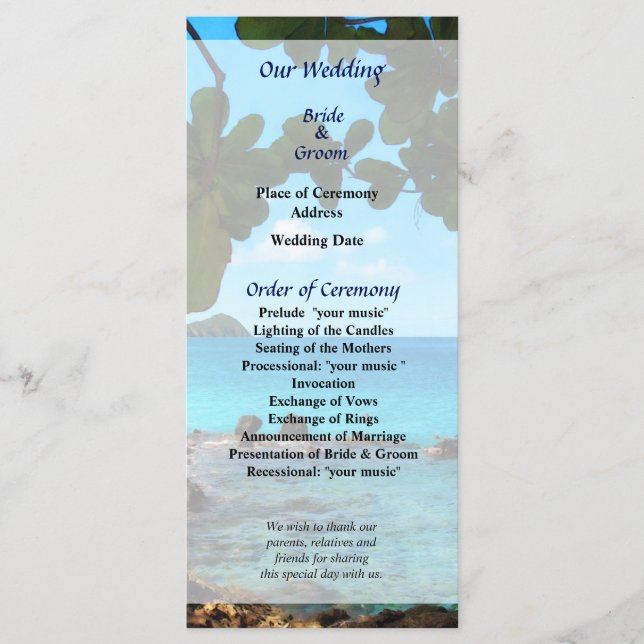 Peaceful Beach St. Thomas Wedding Program (Front)