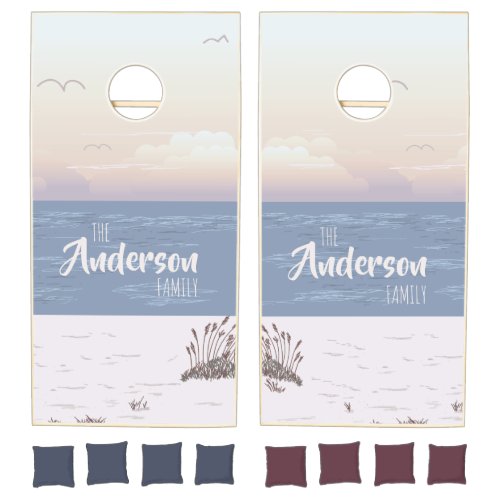 Peaceful Beach Sunset Custom Family Name Cornhole Set