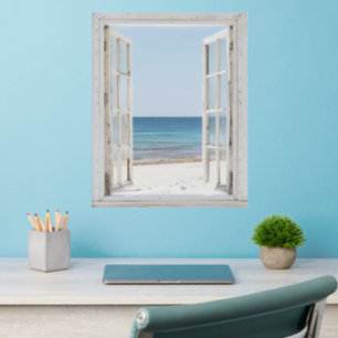 Peaceful Beach Window View Wall Decal