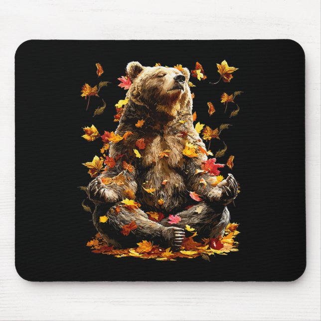Peaceful Bear Fall Leaves Meditating Zen Animal Au Mouse Pad (Front)