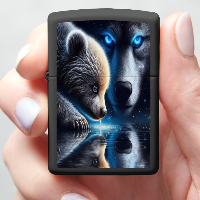 Peaceful Bear Reflection and Dominant Bear Presenc Zippo Lighter (In Hand)