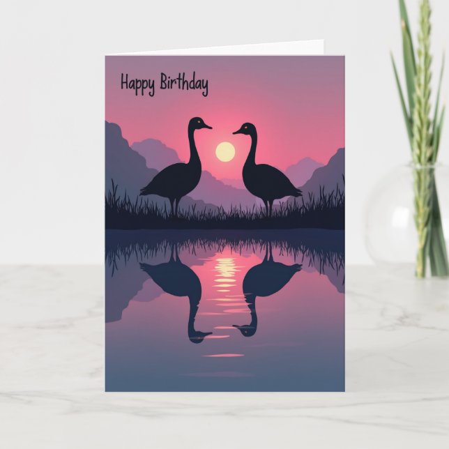 Peaceful Bird Sunset Birthday Card (Front)