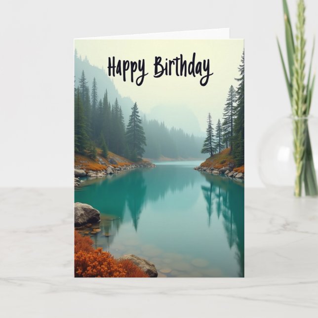 Peaceful Birthday Lake Reflection Card (Front)