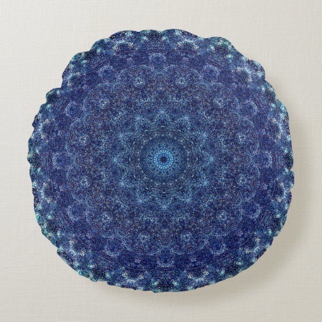 Peaceful Blue Mandala Round Pillow (Front)