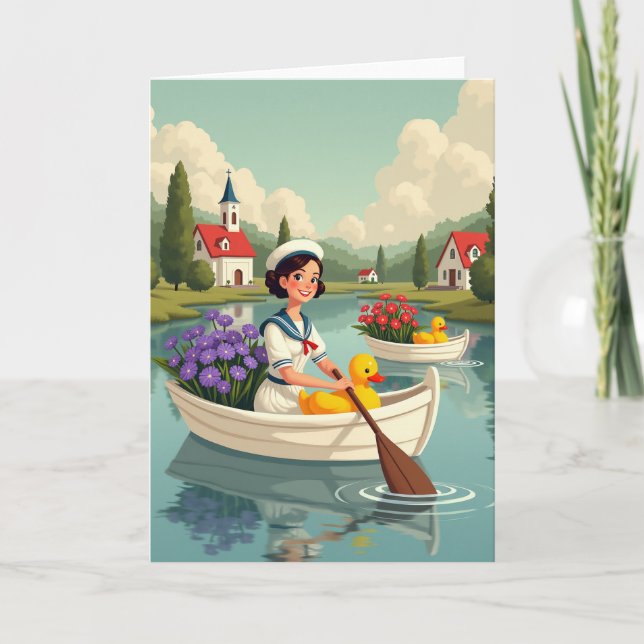 Peaceful Boat Trip Scene Card (Front)