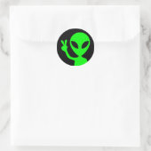Peaceful Bright Green Alien Black Classic Round Sticker (Bag)