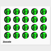 Peaceful Bright Green Alien Black Classic Round Sticker (Sheet)