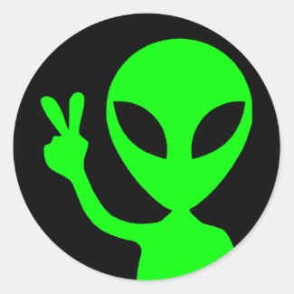 Peaceful Bright Green Alien Black Classic Round Sticker