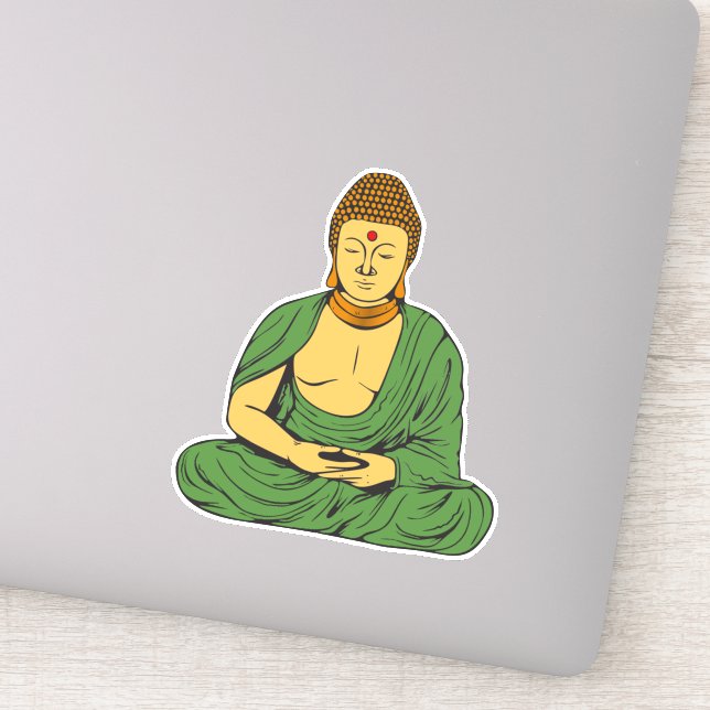 Peaceful Buddha  Buddhist Monk in green robes Sticker (Detail)