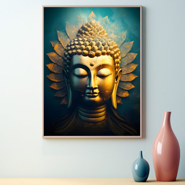 Peaceful Buddha Face Gold Art Antique Poster (Peaceful Buddha Face Gold Art Antique Poster)