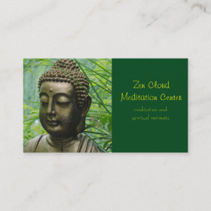 Peaceful Buddha Statue in a Leafy Green Forest Business Card