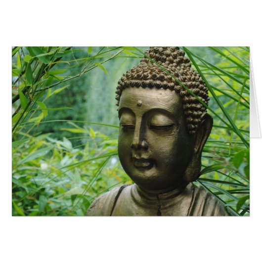 Peaceful Buddha Statue in a Leafy Green Forest Cards (Front Horizontal)