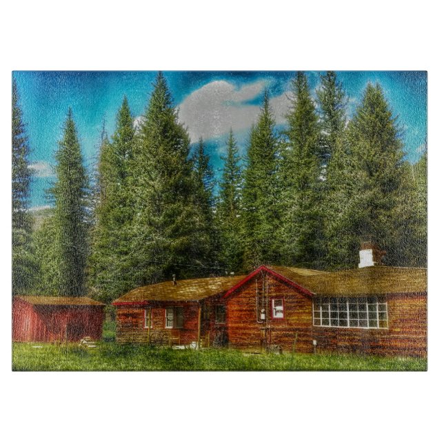 peaceful cabin glass cutting board (Front)