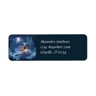 Peaceful Cabin in Winter Forest Label