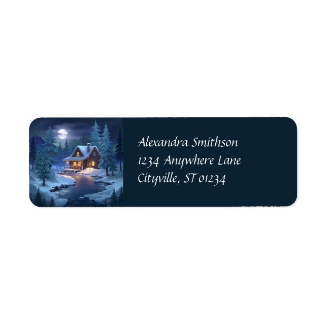 Peaceful Cabin in Winter Forest Label (Front)