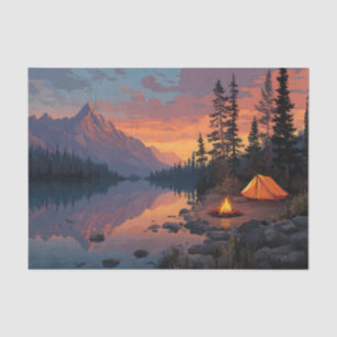 Peaceful Camping Scene by a Mountain Lake Tissue Paper