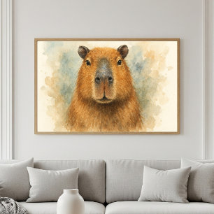 Peaceful Capybara Watercolor Portrait Poster