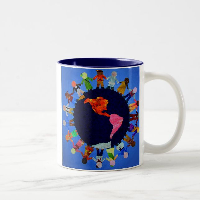 Peaceful Children around the World Blue Accent Mug (Right)