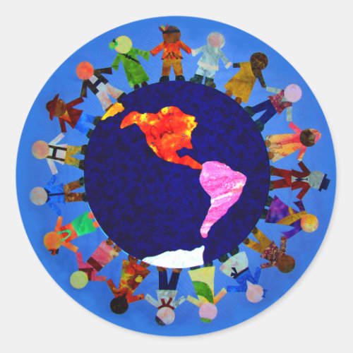Peaceful Children Around World Sticker Classic Round Sticker