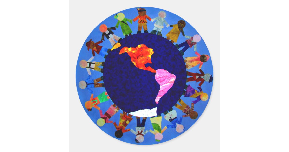 Peaceful Children Around World Sticker: Classic Round Sticker | Zazzle