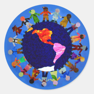 Peaceful Children Around World Sticker: Classic Round Sticker