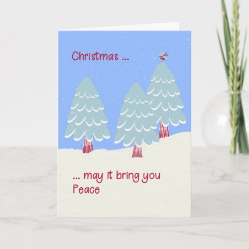 Peaceful Christmas Card with Trees and Snow