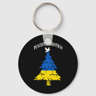 Peaceful Christmas Tree Peace Ukraine Keychain