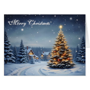 Peaceful Christmas Village with Lights Card