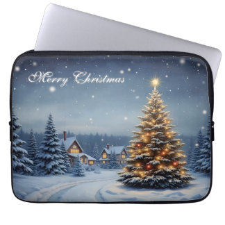 Peaceful Christmas Village with Lights Laptop Sleeve