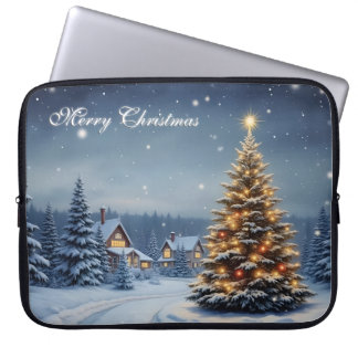 Peaceful Christmas Village with Lights Laptop Sleeve