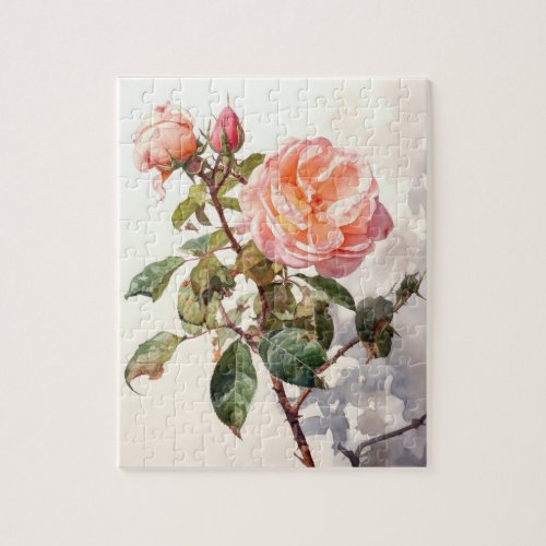 Peaceful Climbing Rose in Bloom Watercolor Jigsaw Puzzle
