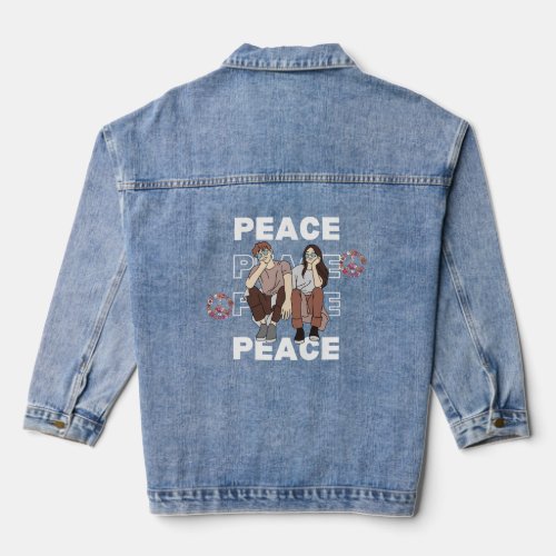 Peaceful Companionship Floral Peace Symbol Graphic Denim Jacket