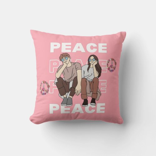 Peaceful Companionship Floral Peace Symbol Graphic Throw Pillow