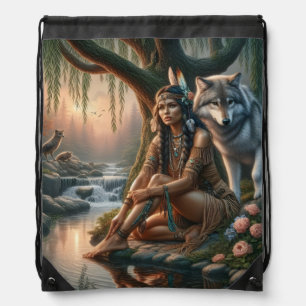 Peaceful connection with nature drawstring bag