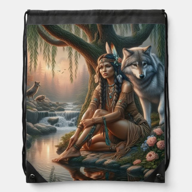 Peaceful connection with nature drawstring bag (Front)