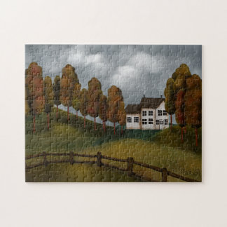 Peaceful Country Scene Saltbox House Hills Trees Jigsaw Puzzle