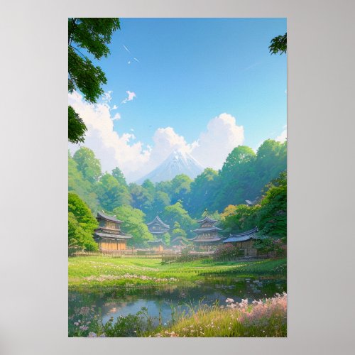 Peaceful Countryside Village Poster