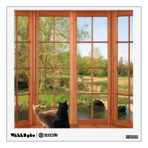 PEACEFUL COUNTRYSIDE WINDOW CATS COTSWOLDS WALL DECAL